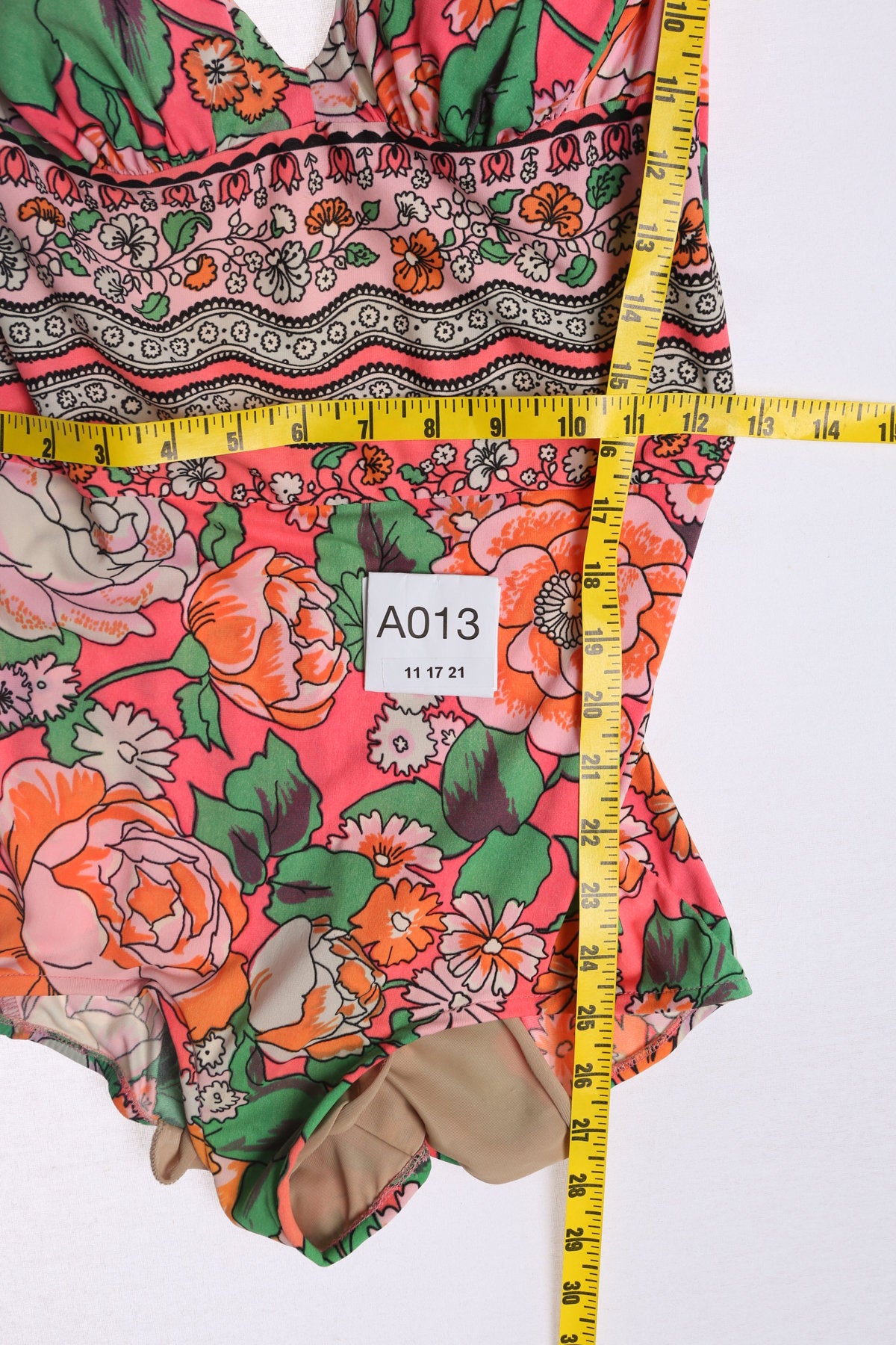 Vintage Women Floral Print Pink Swimsuit - Era 70's - 80's