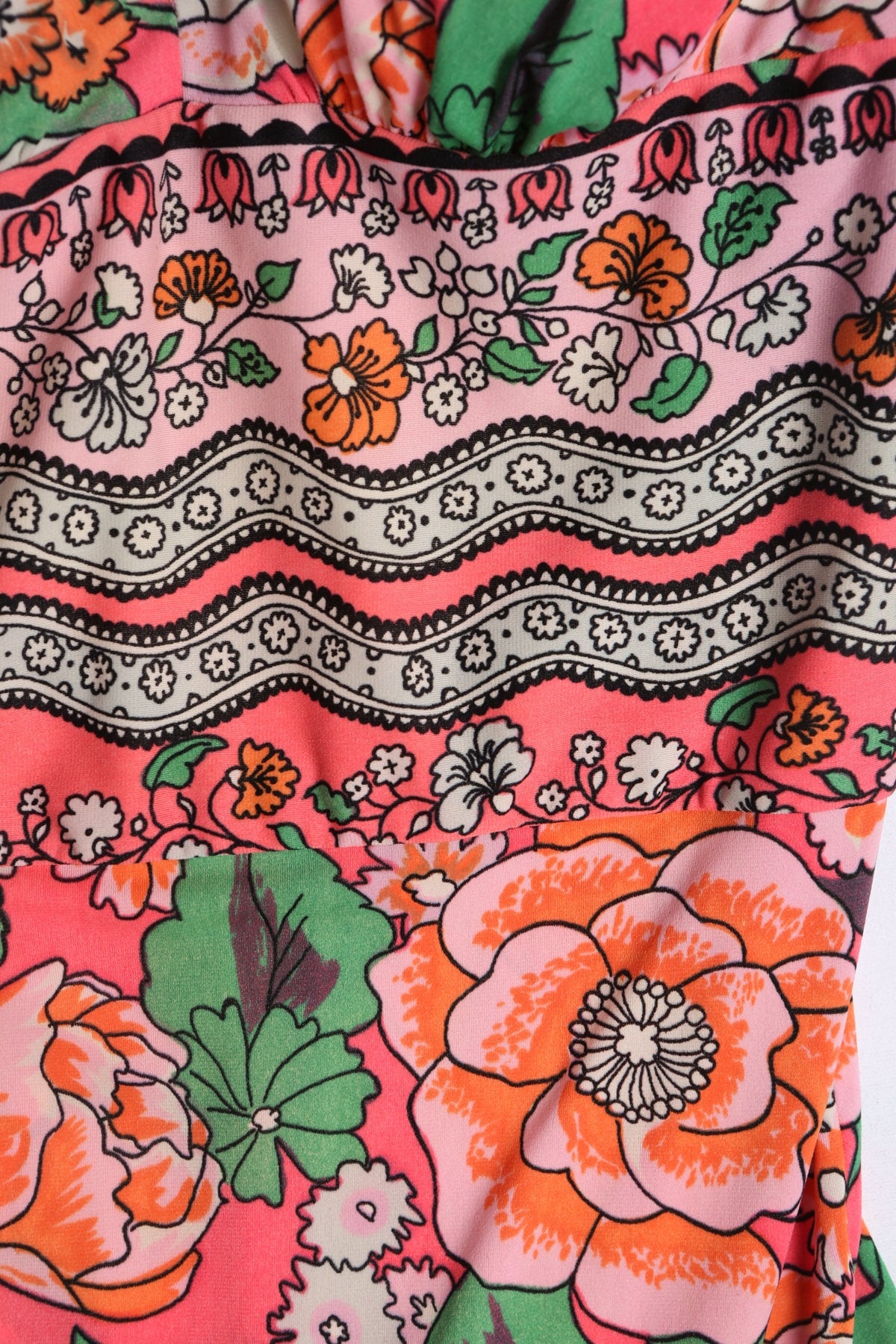 Vintage Women Floral Print Pink Swimsuit - Era 70's - 80's