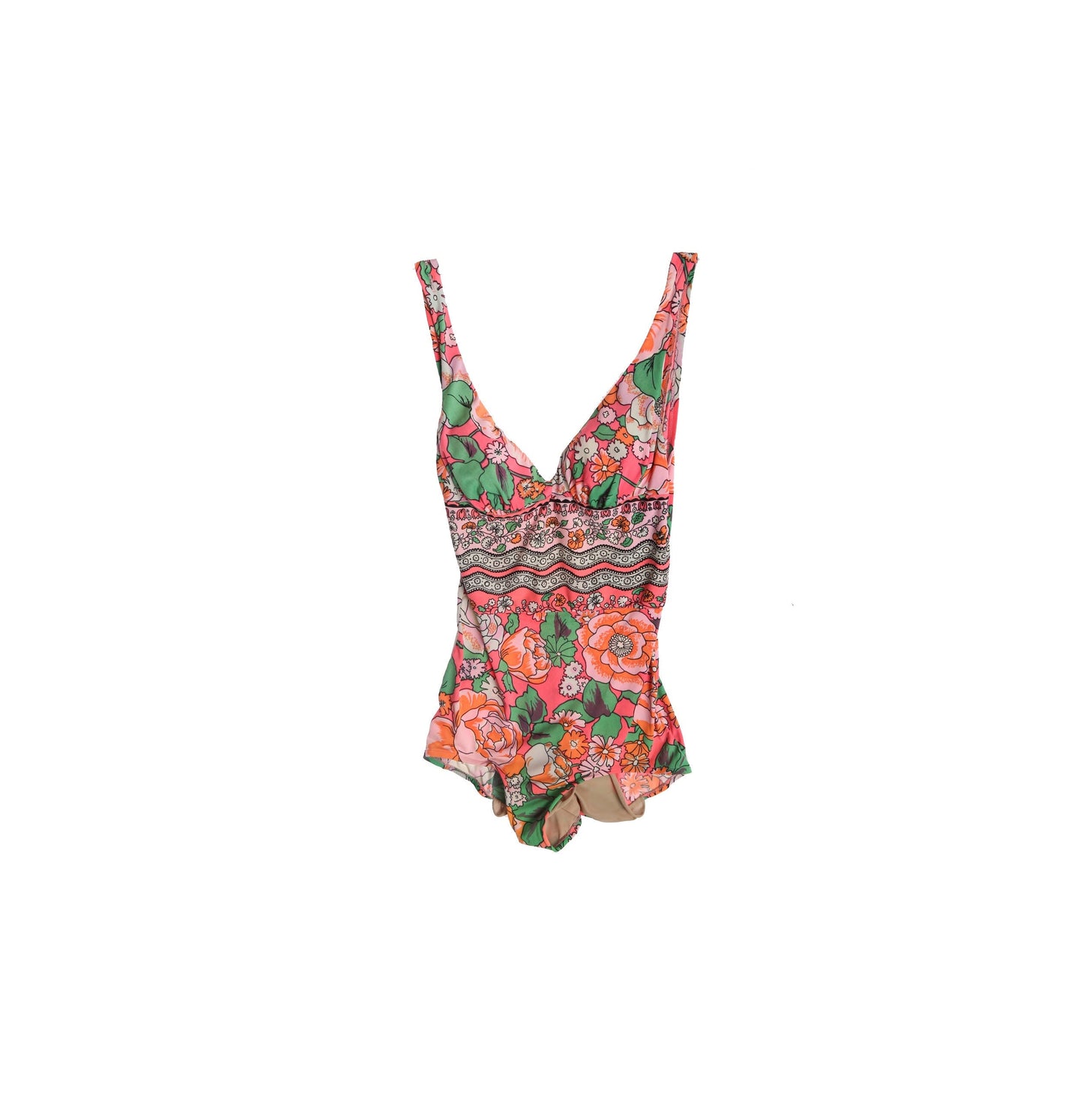 Vintage Women Floral Print Pink Swimsuit - Era 70's - 80's