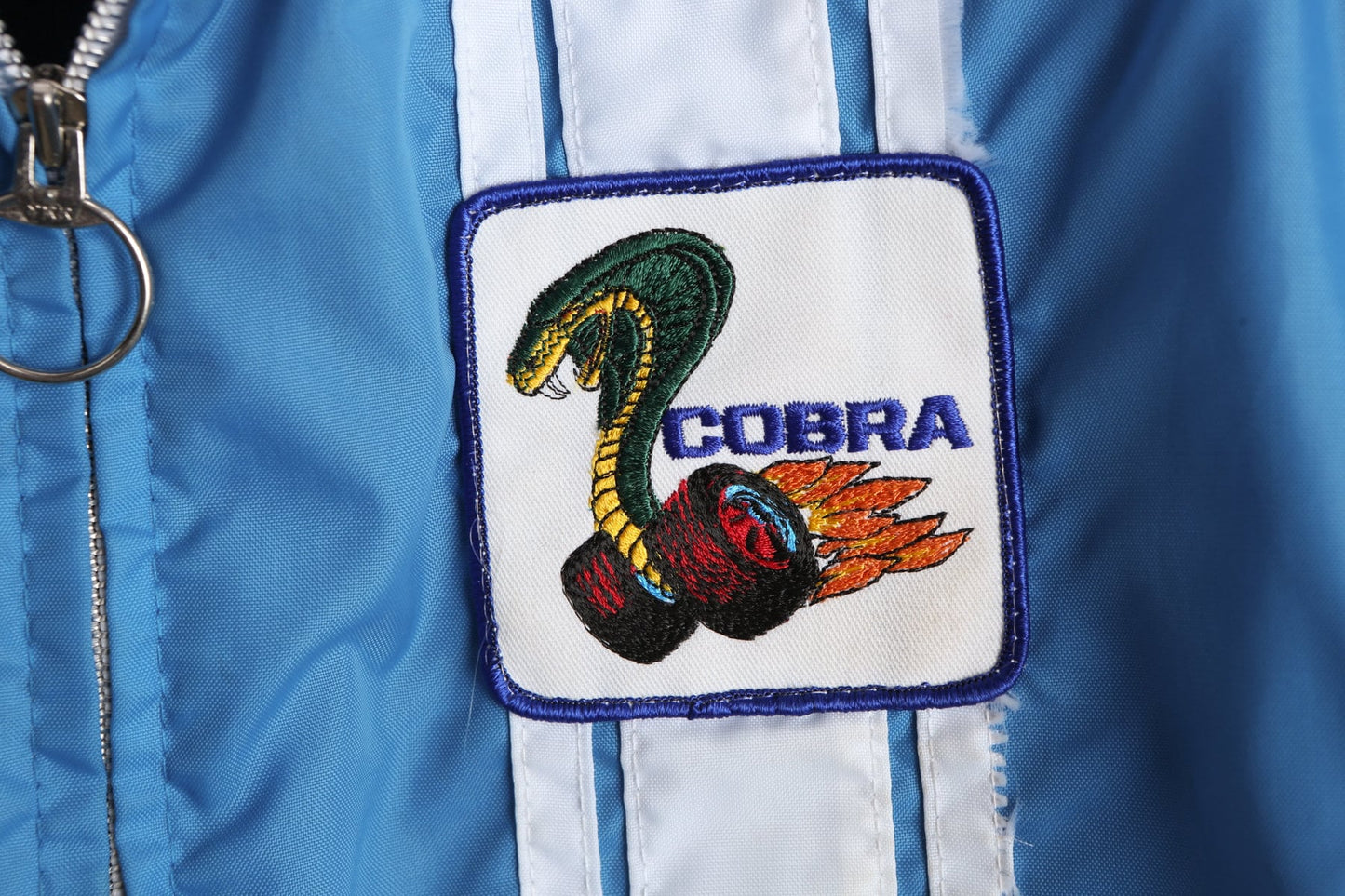 Vintage Blue Nylon Racing Jacket with Cobra Patch - Era 70's - 80's