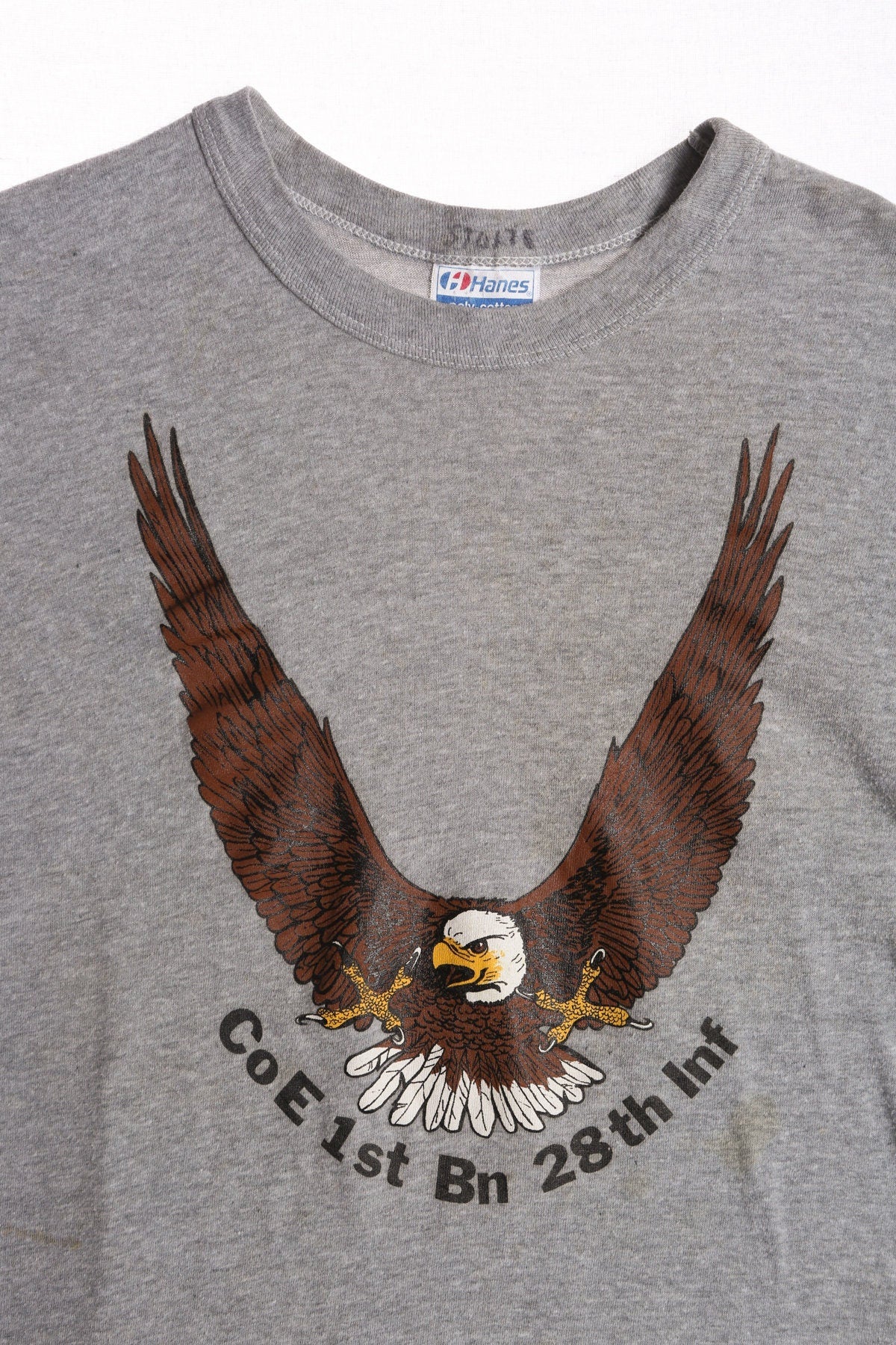 Vintage Military Gray T-shirt with Eagle Co E 1st Bn 28th Inf Print