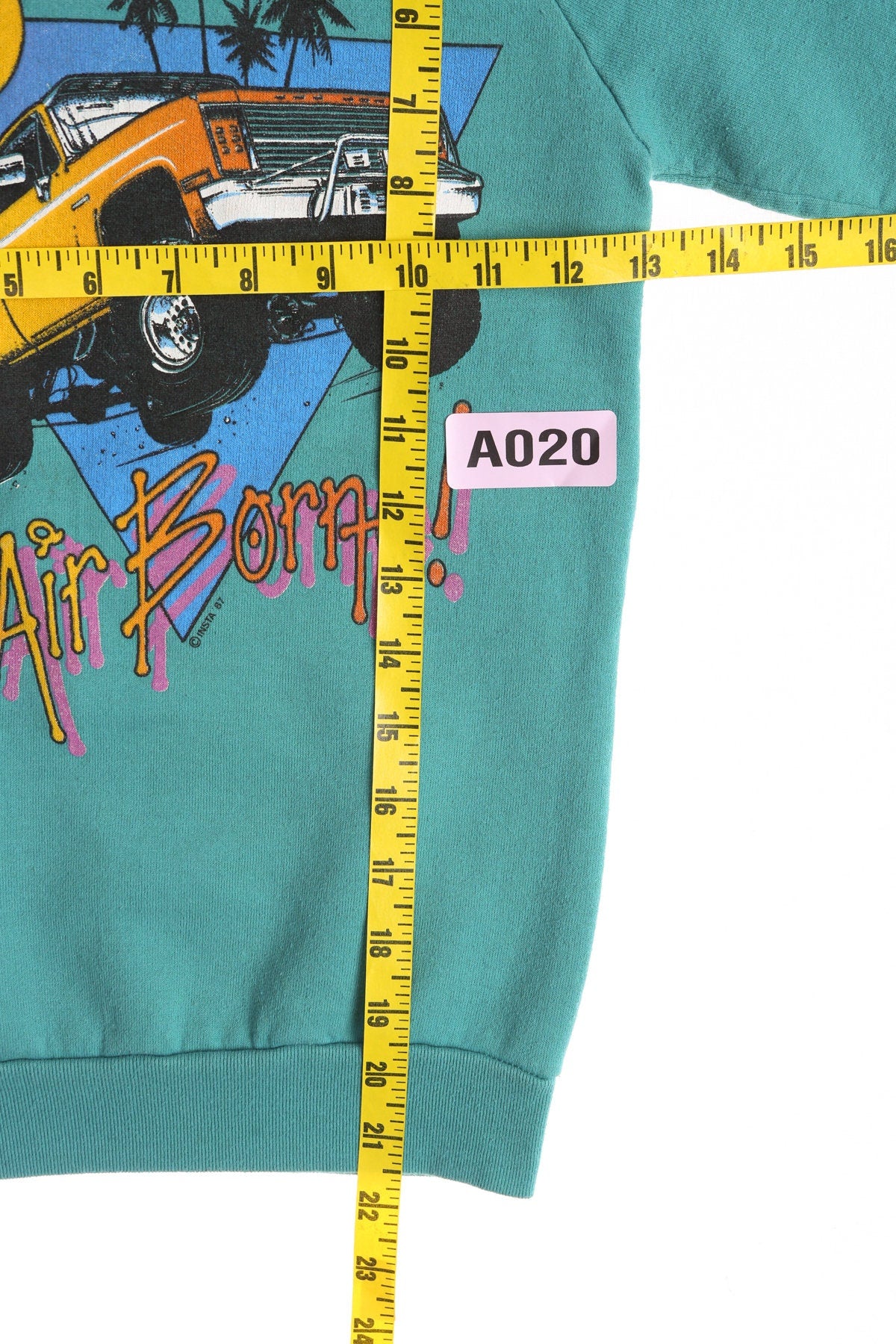 Vintage Green Sweatshirt with Air Borne! Yellow Truck Beach Print