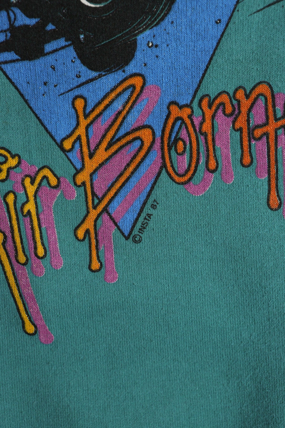 Vintage Green Sweatshirt with Air Borne! Yellow Truck Beach Print