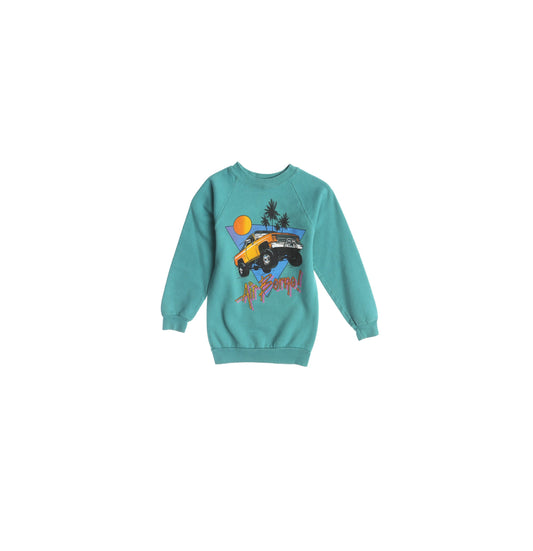 Vintage Green Sweatshirt with Air Borne! Yellow Truck Beach Print