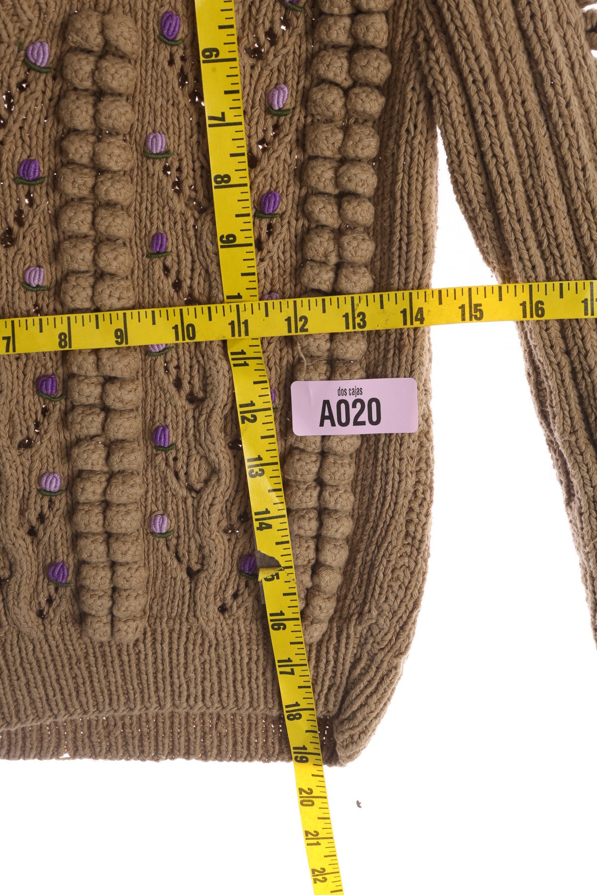 Vintage Brown V Neck Women Sweater with Purple Knitted Balls - Era 70's - 80s - by Judith Ann Creations