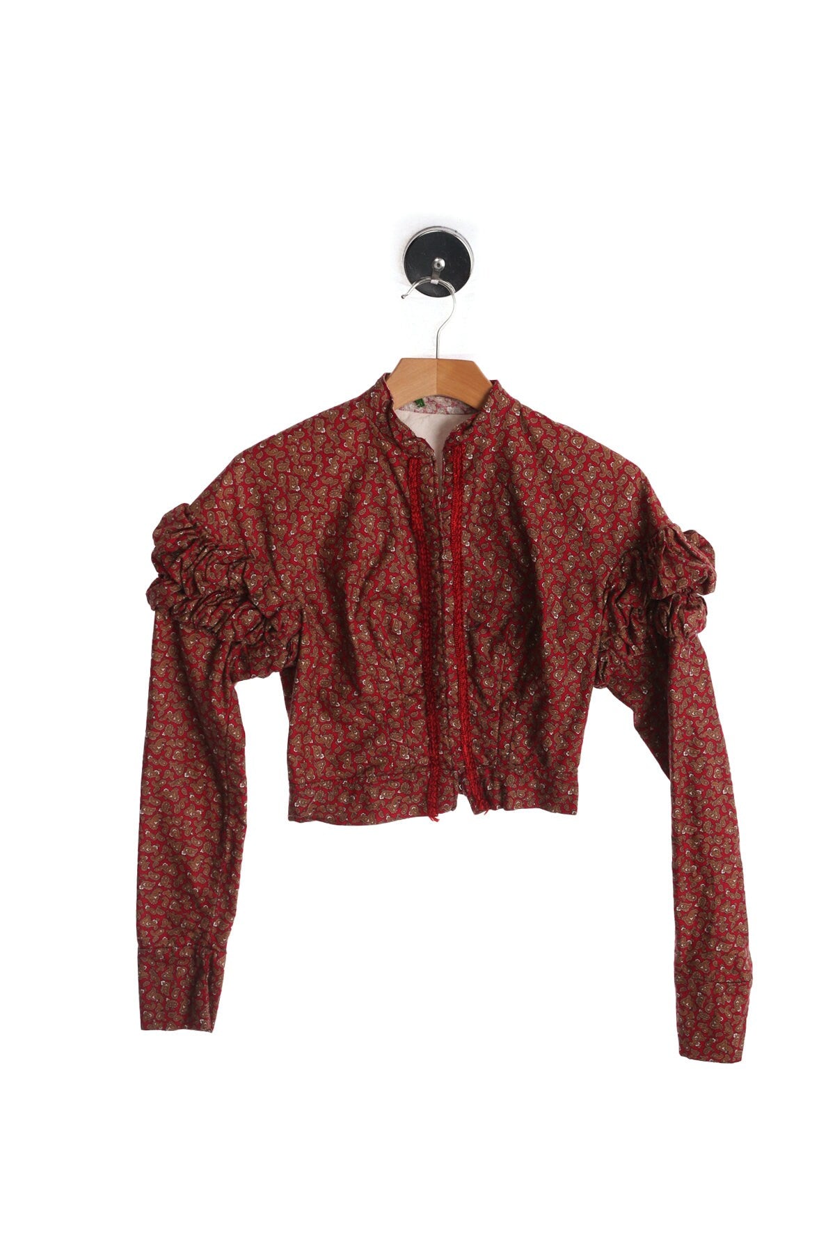 Vintage Women Prairie Red Pasley Print Long Sleeve Top