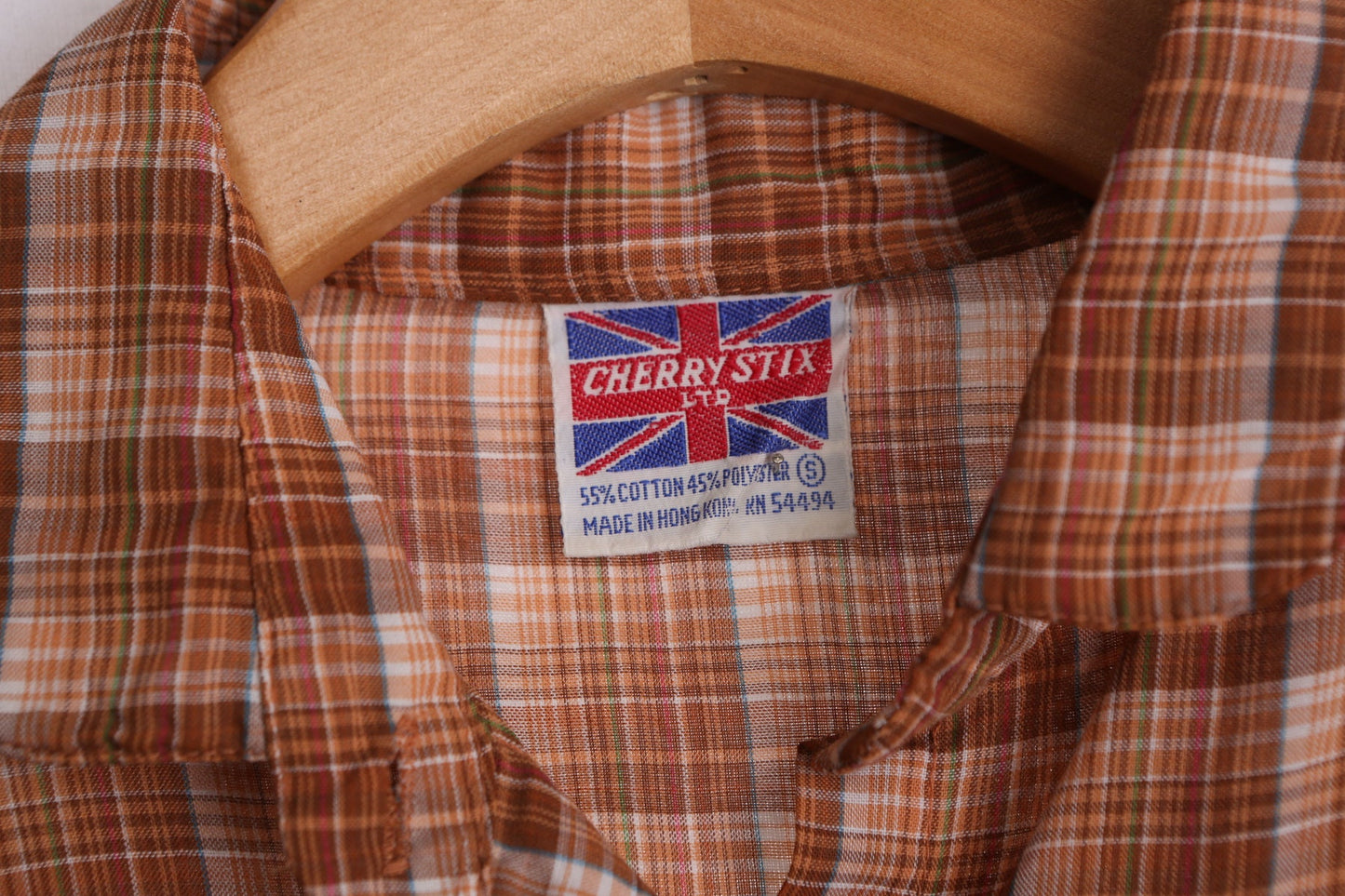 70's Women Brown Plaid Casual Button Up Blouse