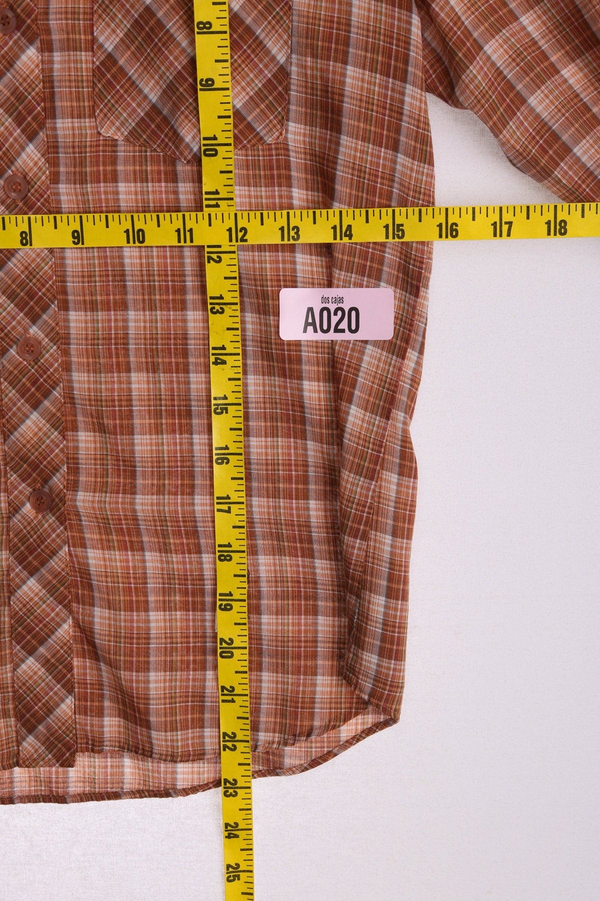 70's Women Brown Plaid Casual Button Up Blouse