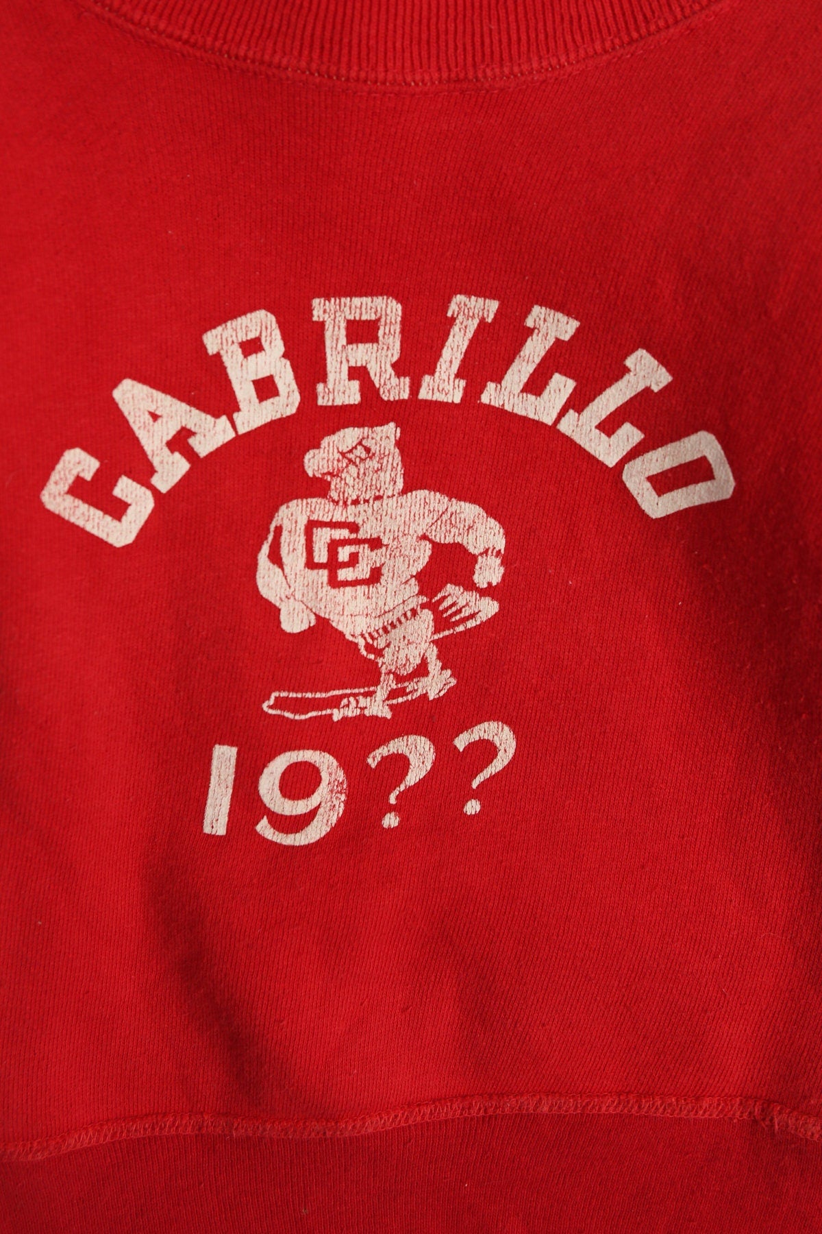 Vintage Champion Kids Red Crew Neck Sweatshirt with Cabrillo Print - Era 40s - 50s
