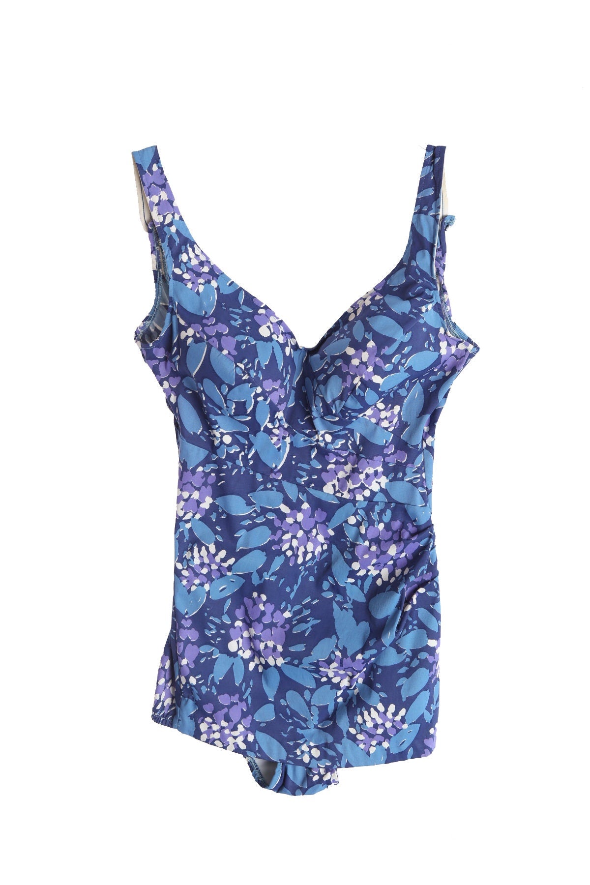 Vintage Women Swimsuit with Blue and Purple Floral Print