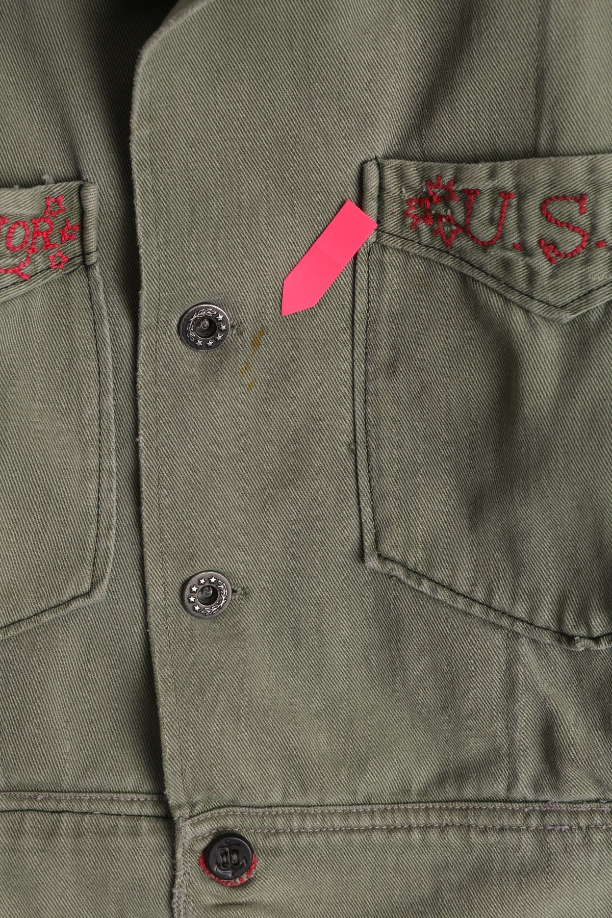 Vintage Men Green Military Jacket - High Waist - Era 1940s - 1950s