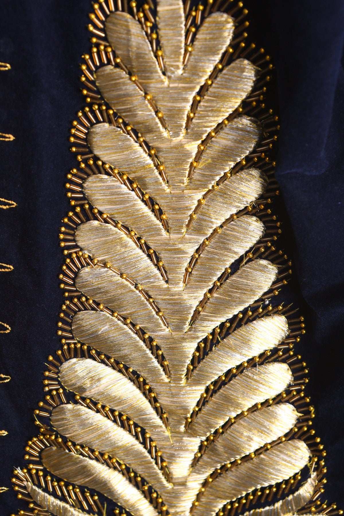 Vintage Blue Velvet Women Golden Embroidery Robe