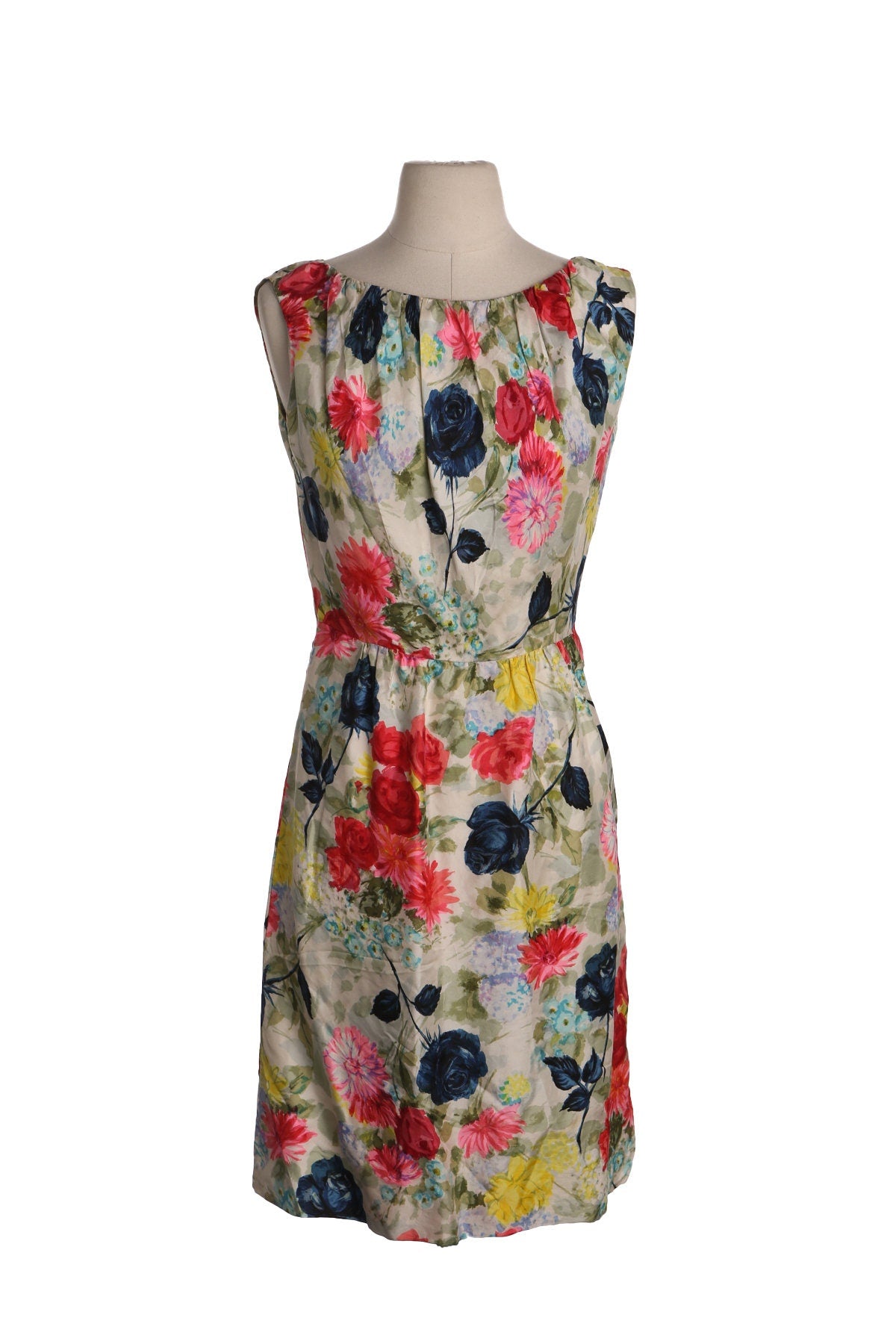 Vintage Women White Floral Print Casual Dress - Era 50s - 60s