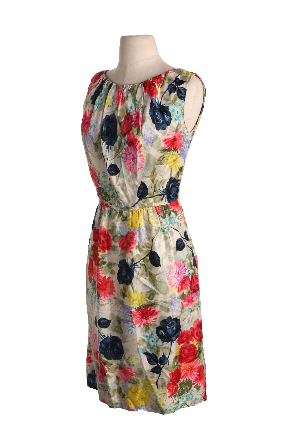 Vintage Women White Floral Print Casual Dress - Era 50s - 60s