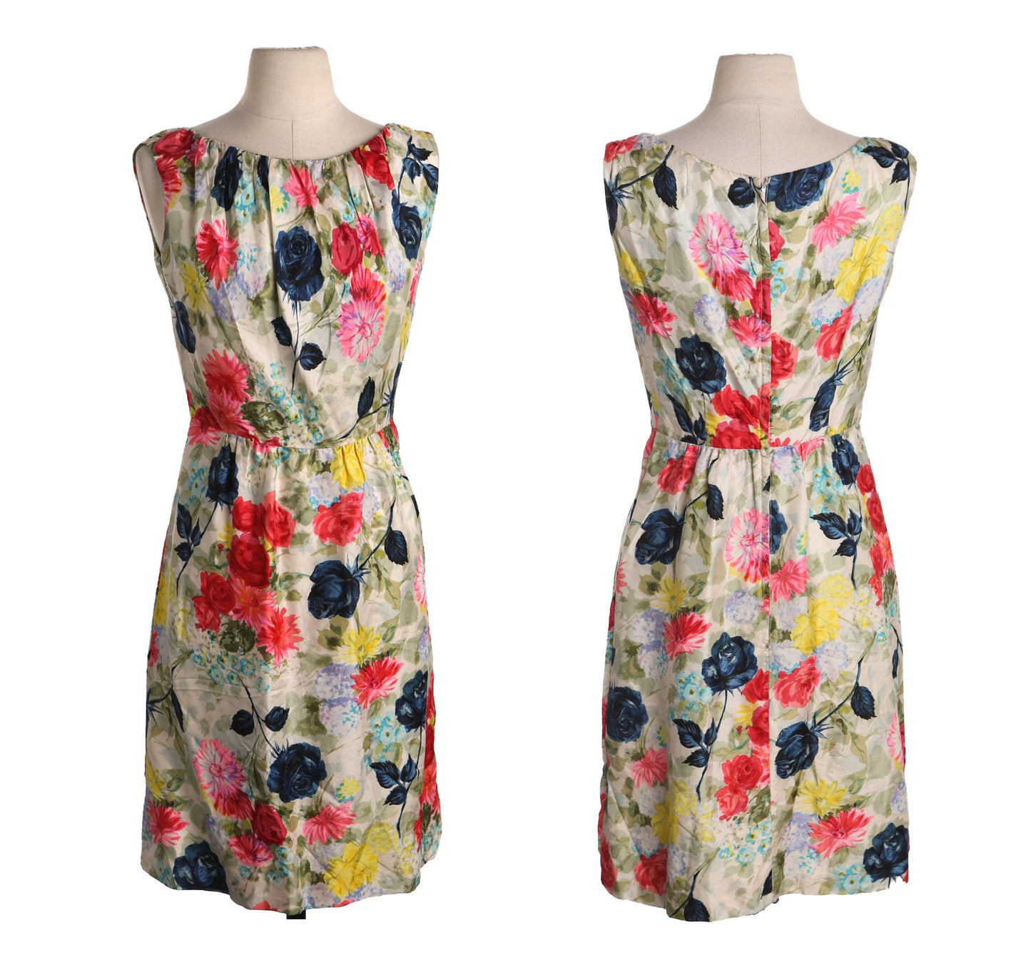 Vintage Women White Floral Print Casual Dress - Era 50s - 60s