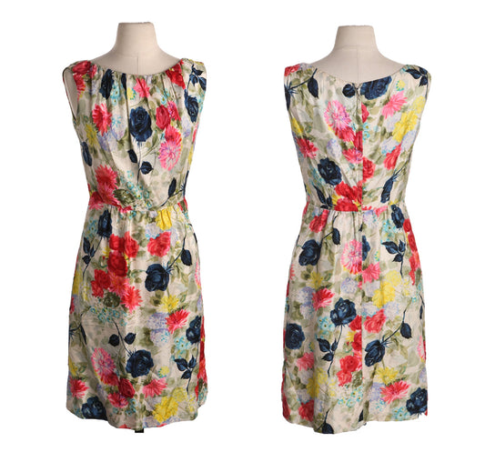 Vintage Women White Floral Print Casual Dress - Era 50s - 60s