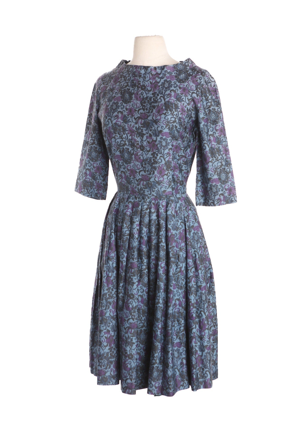 Women 1950s Blue Floral Print Casual Dress