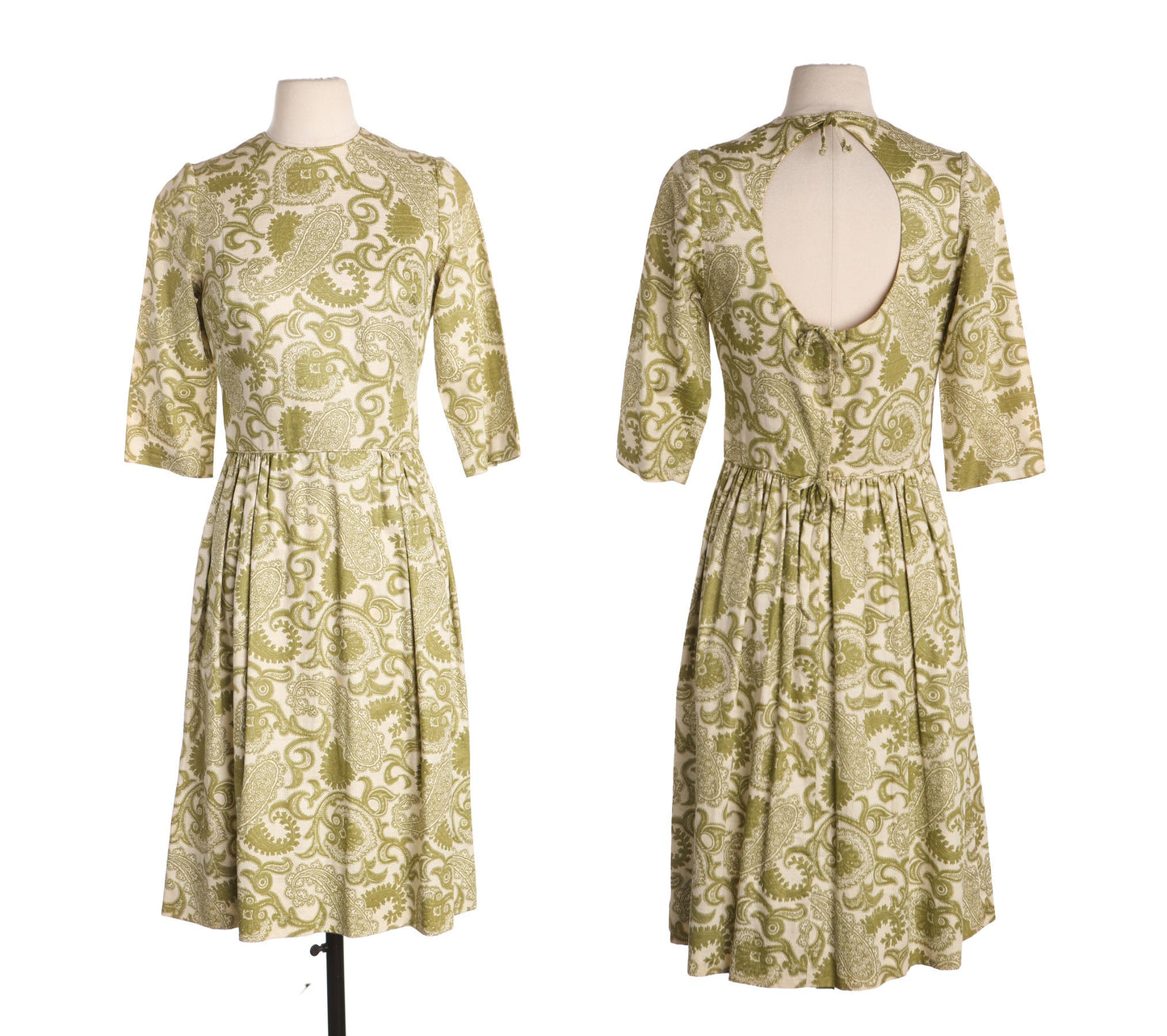 Women 50s White Paisley Casual Dress