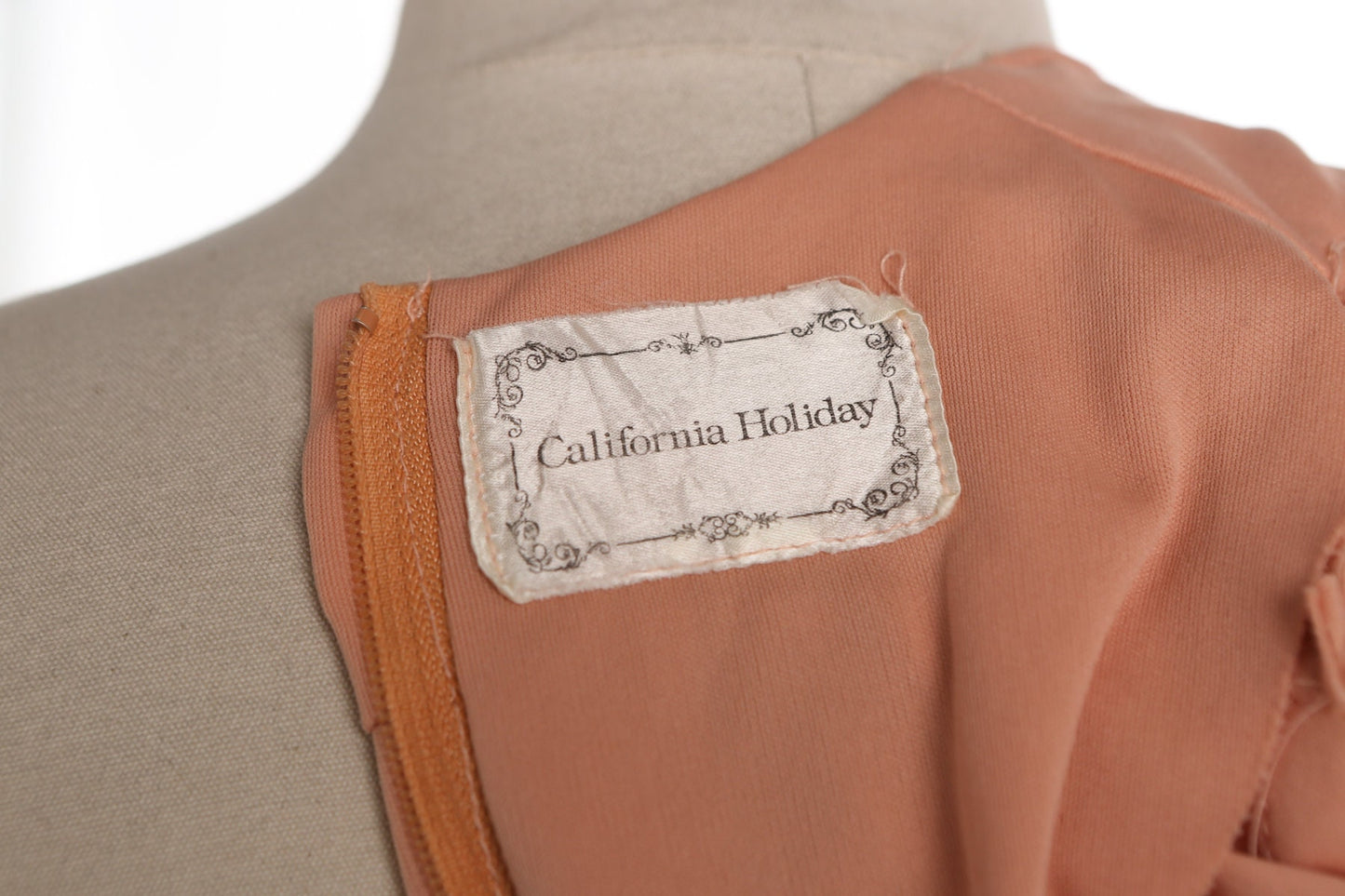 1970s Women Long Pink Boho Dress with Floral Patch Collar Detail