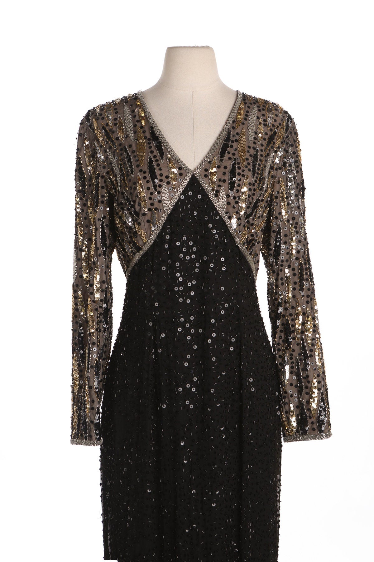 Women Black Long Sequin Party Dress - Era 80s - 90s - Niteline by Della Roufogali