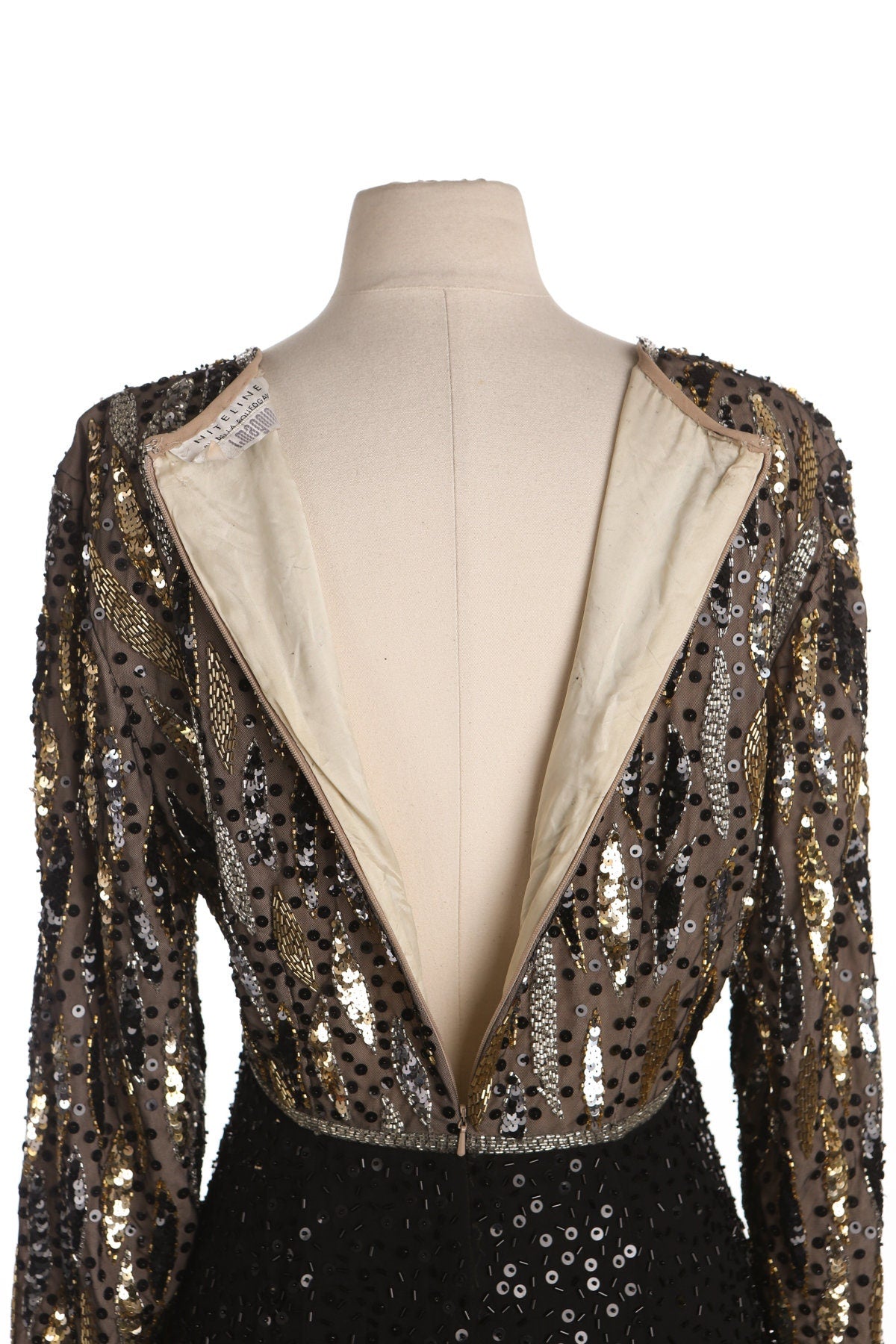 Women Black Long Sequin Party Dress - Era 80s - 90s - Niteline by Della Roufogali