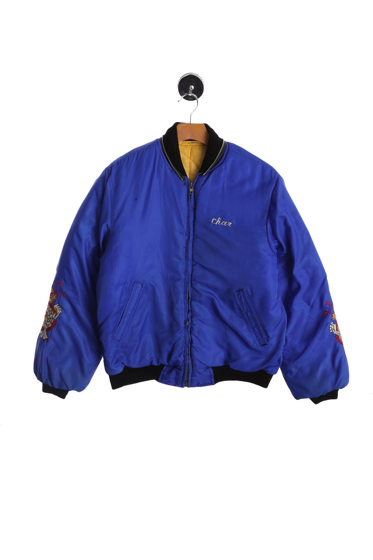 Vintage Nylon Bomber Jacket with California Embroidered Dragons