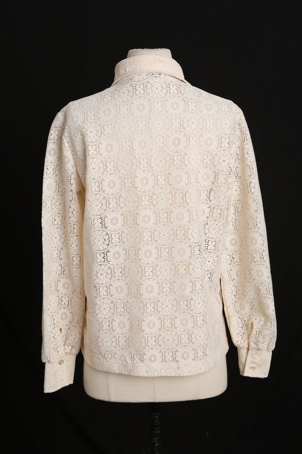 70s Women White Floral Design Polyester Top