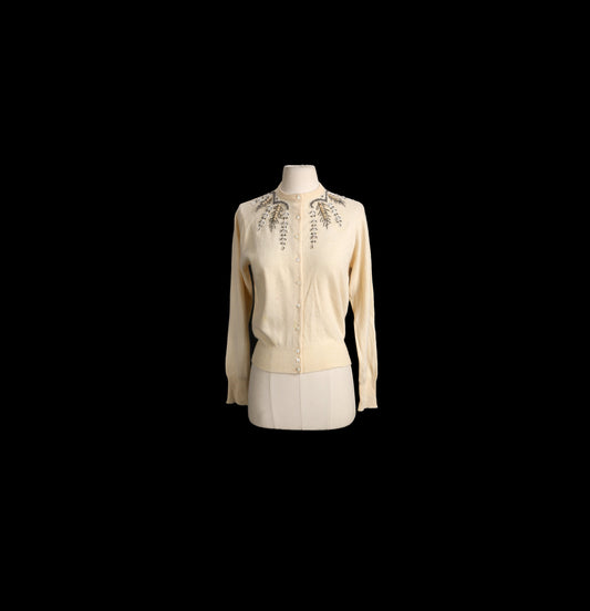 Vintage Women Beaded Beige Sweater - Era 1950s - 1960s - by Ladies Pride