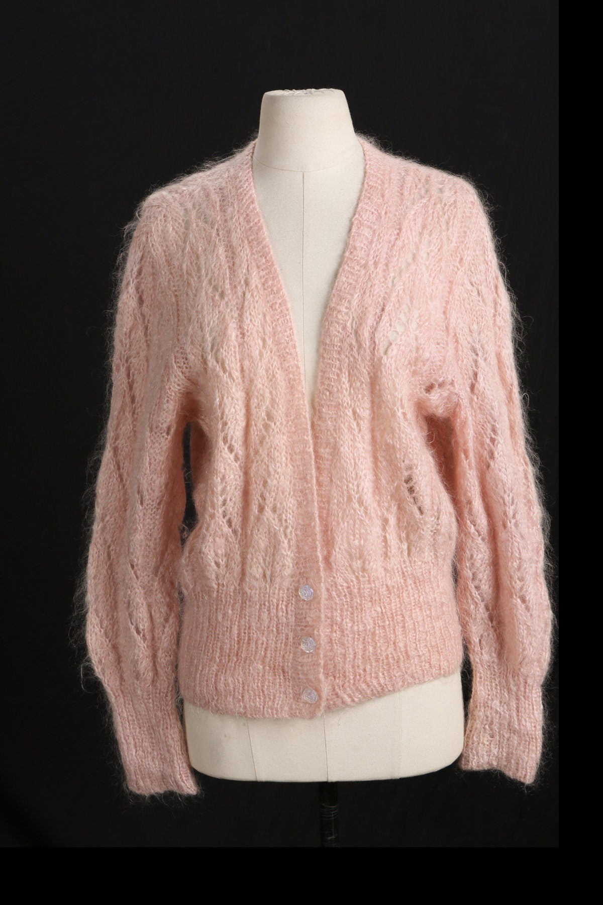 Vintage Women Cardigan Pink Button Up Sweater