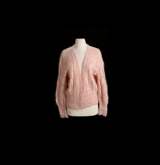 Vintage Women Cardigan Pink Button Up Sweater