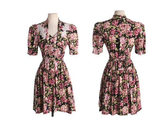 Women Floral Print 80s Summer Dress