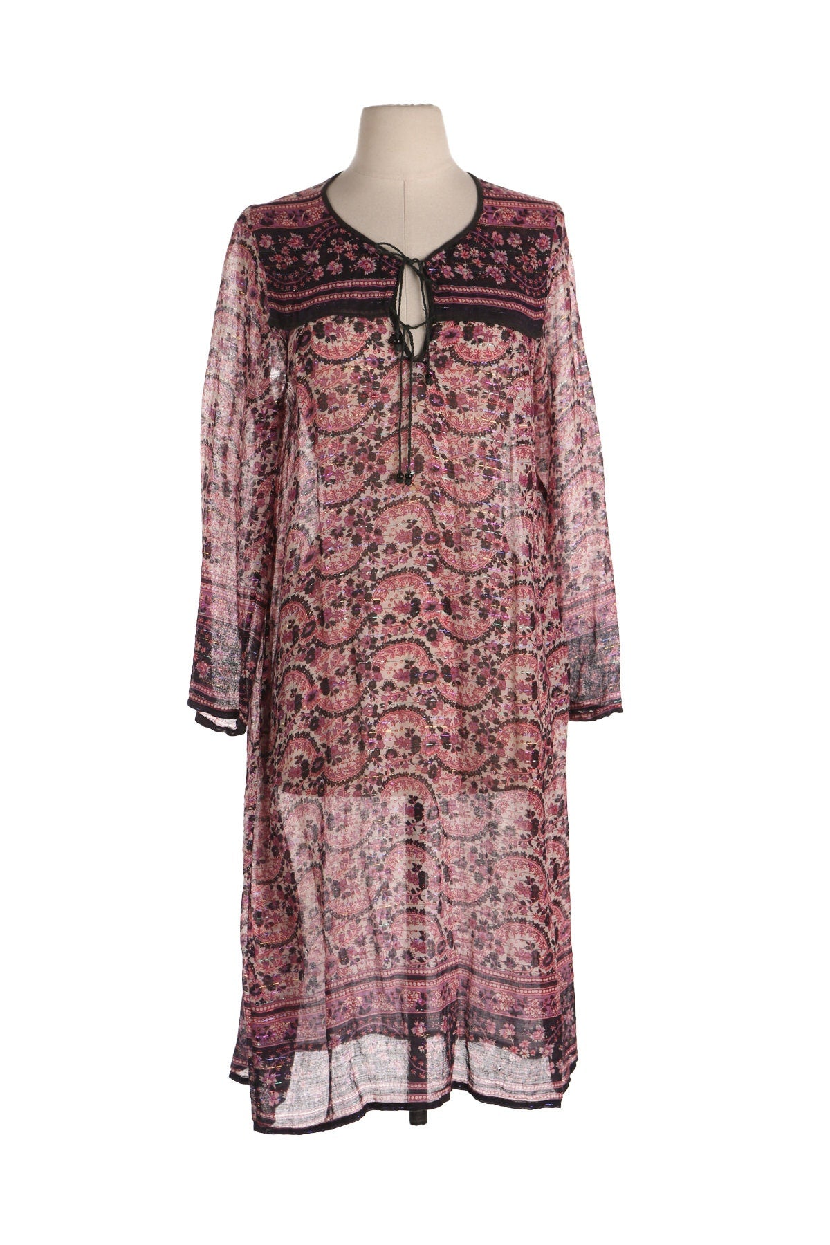 Vintage Floral Print Sheer Indian Dress