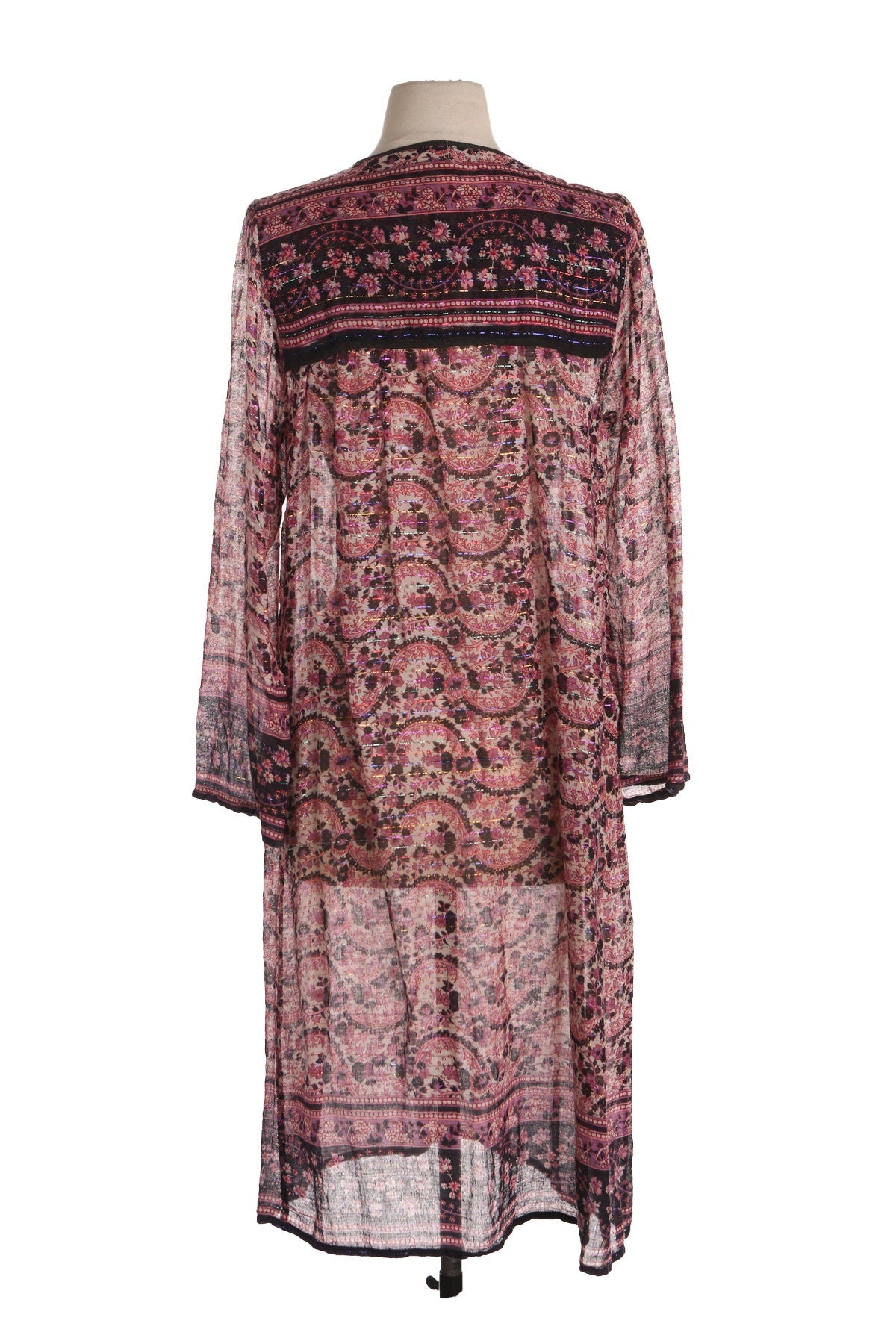 Vintage Floral Print Sheer Indian Dress