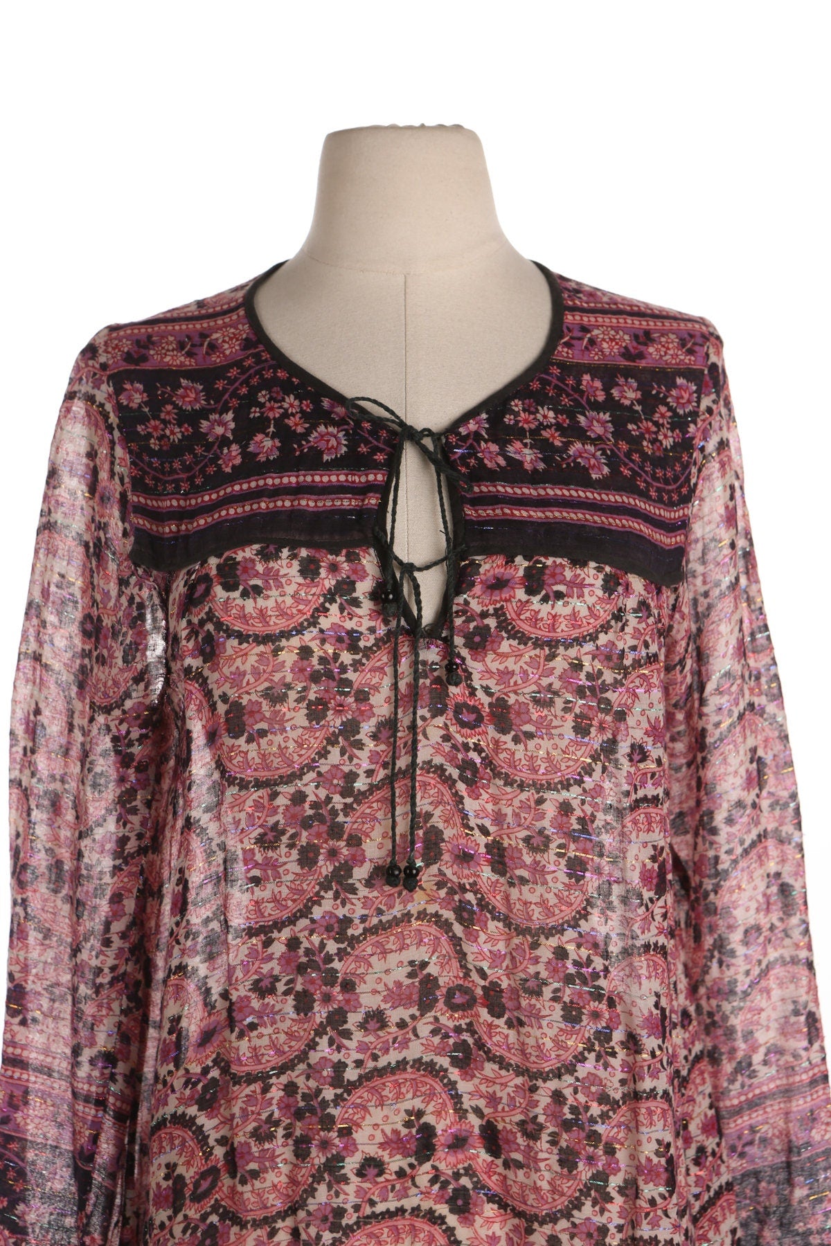 Vintage Floral Print Sheer Indian Dress