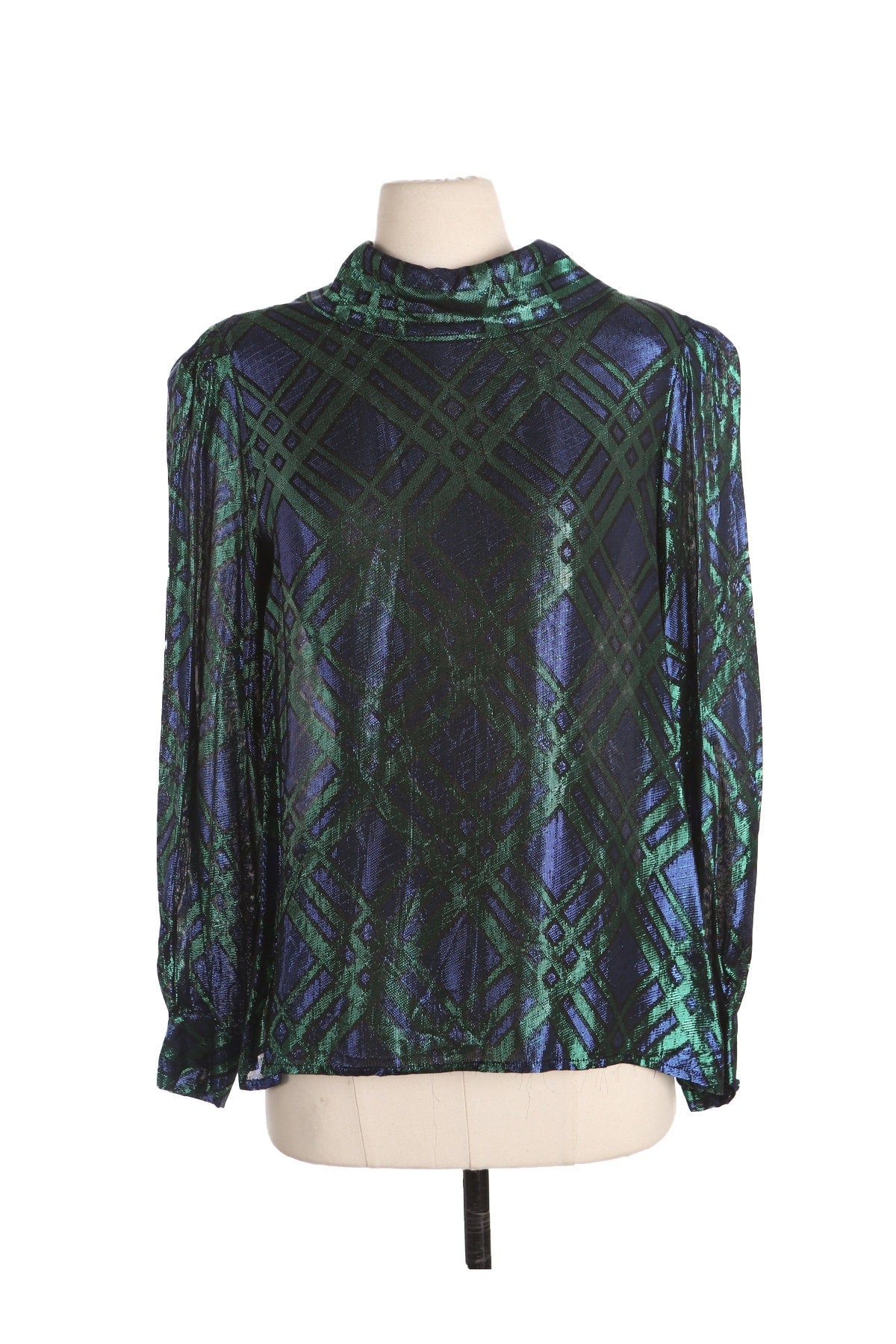 80s Women Green Metallic Casual Top by Lloyd Williams