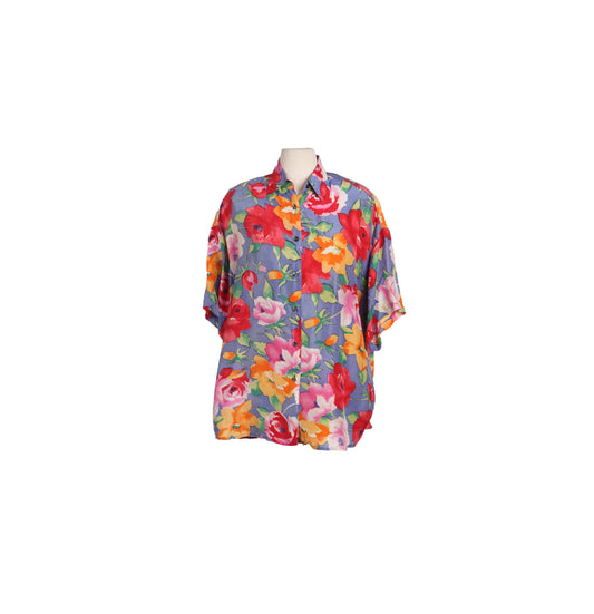 Woman Silk Floral Print Button up Blouse by Express