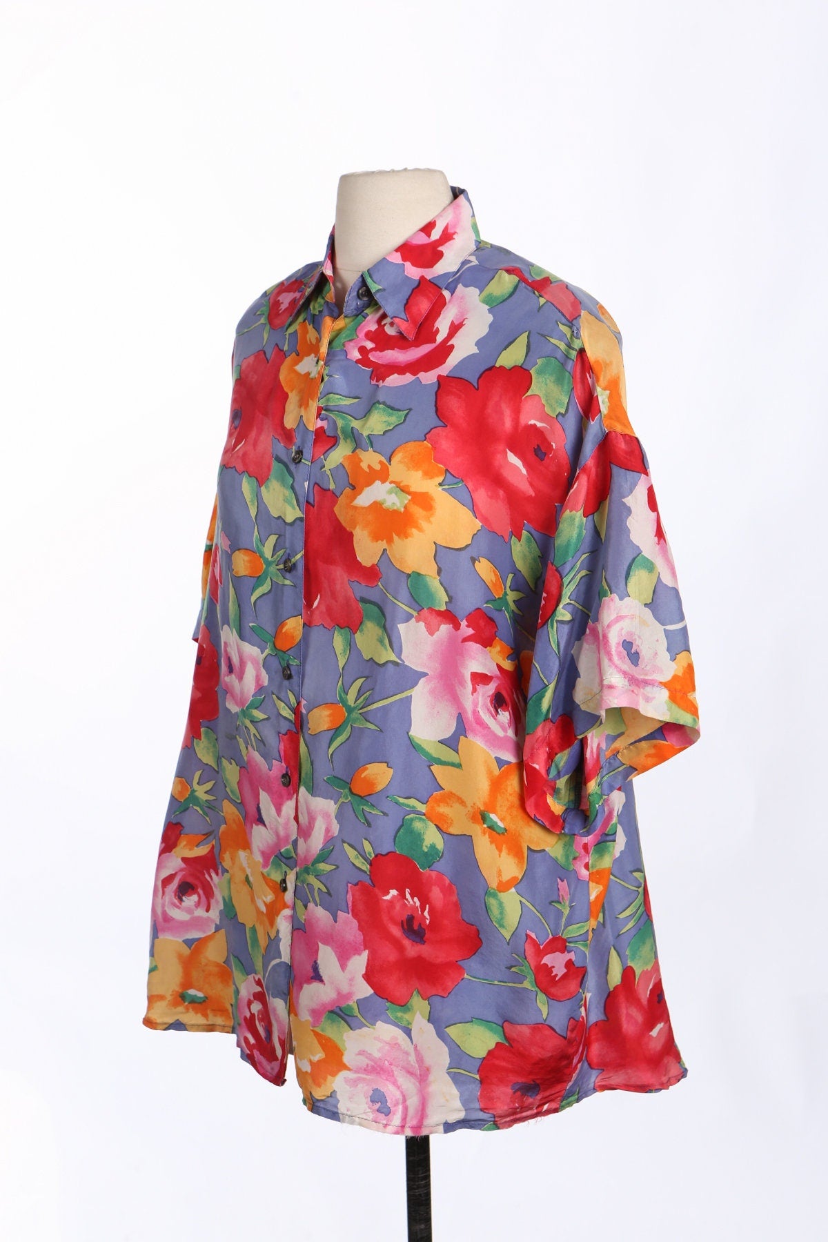 Woman Silk Floral Print Button up Blouse by Express