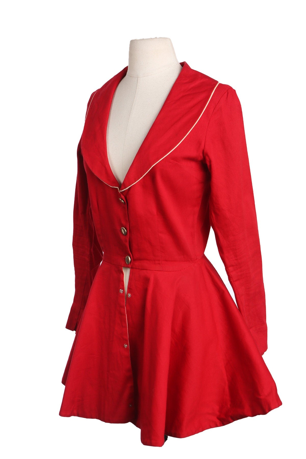 Vintage Red Marchingband Long Sleeve Dress - Era 50s - 60s