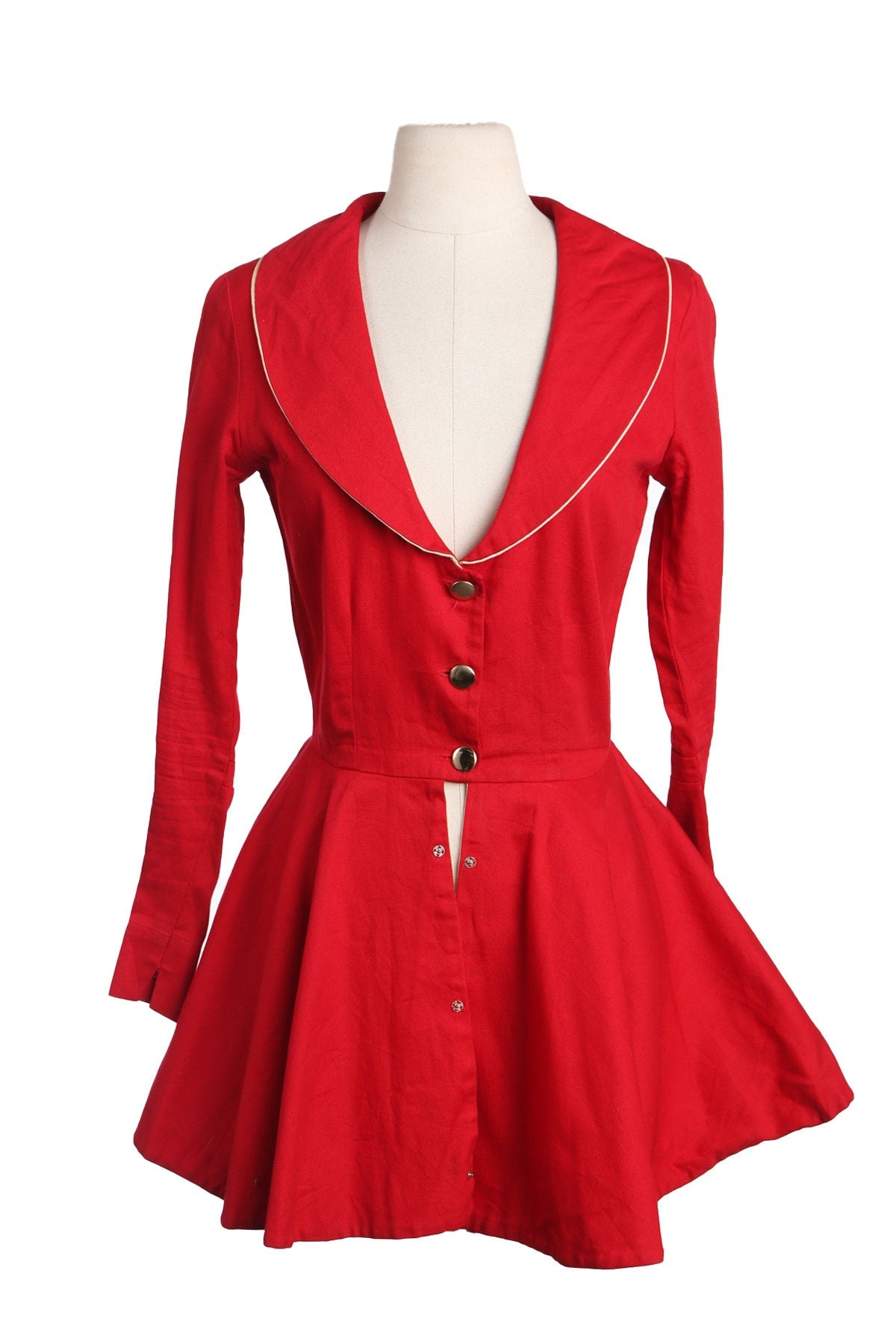 Vintage Red Marchingband Long Sleeve Dress - Era 50s - 60s