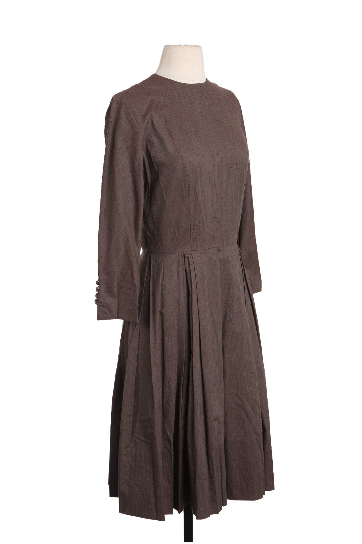 50s Women Brown Long Sleeve Casual Dress