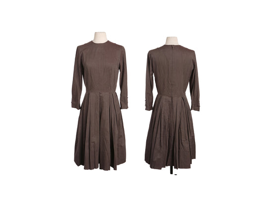 50s Women Brown Long Sleeve Casual Dress
