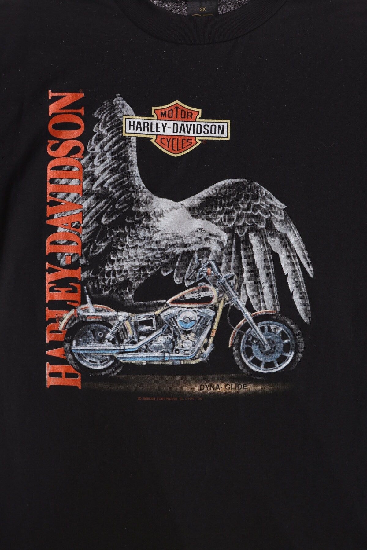Harley Davidson 3D Emblem Black Graphic T-shirt with Silver Eagle and Motorcycle Print - HD Jeff Service - Helena Montana
