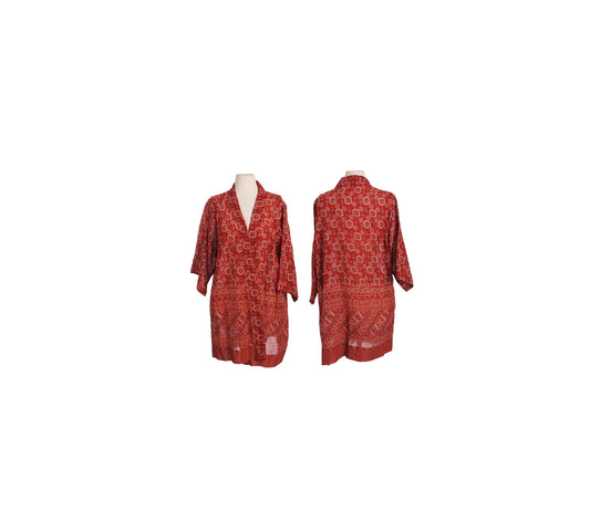 Vintage Women Red Floral Print Rayon Robe