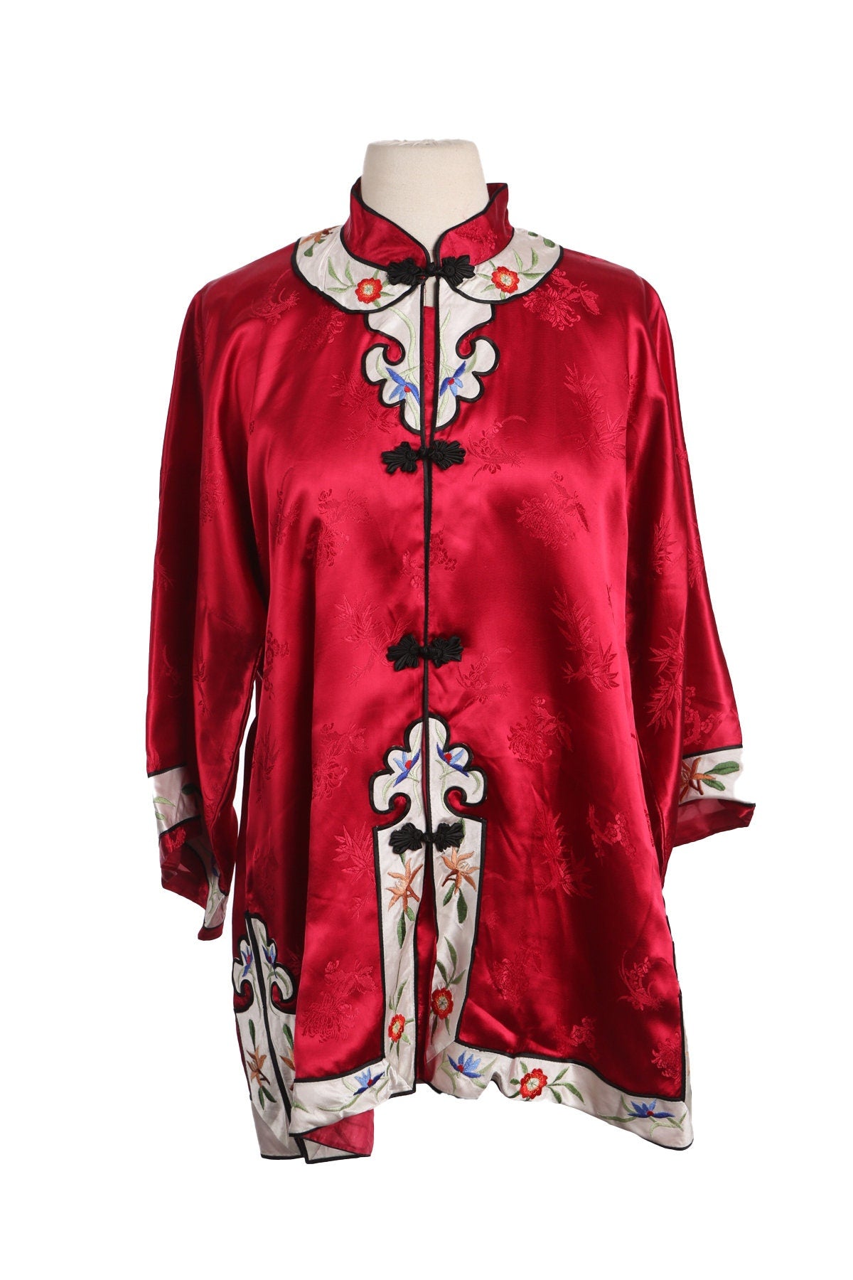 Red Cheongsam Blouse with Flower Embroidery by Golden Bee - Made in China