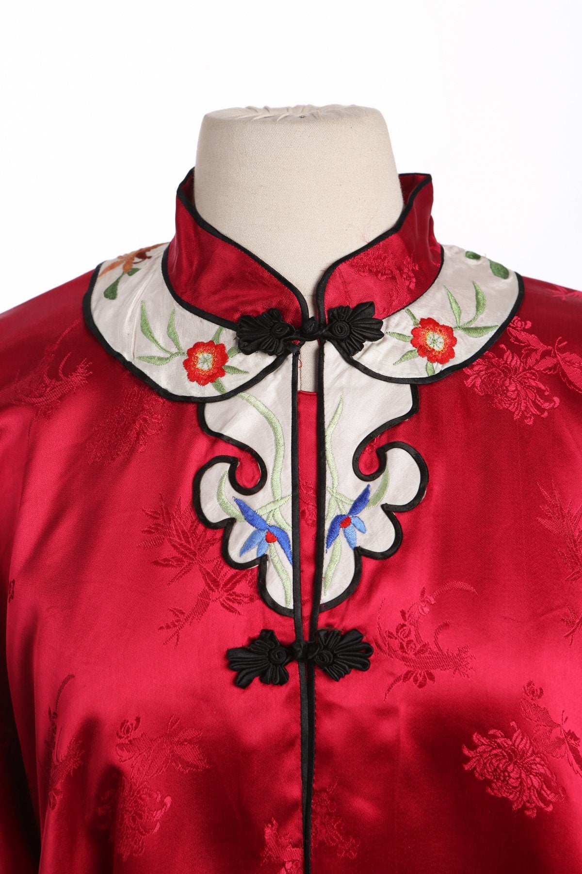 Red Cheongsam Blouse with Flower Embroidery by Golden Bee - Made in China
