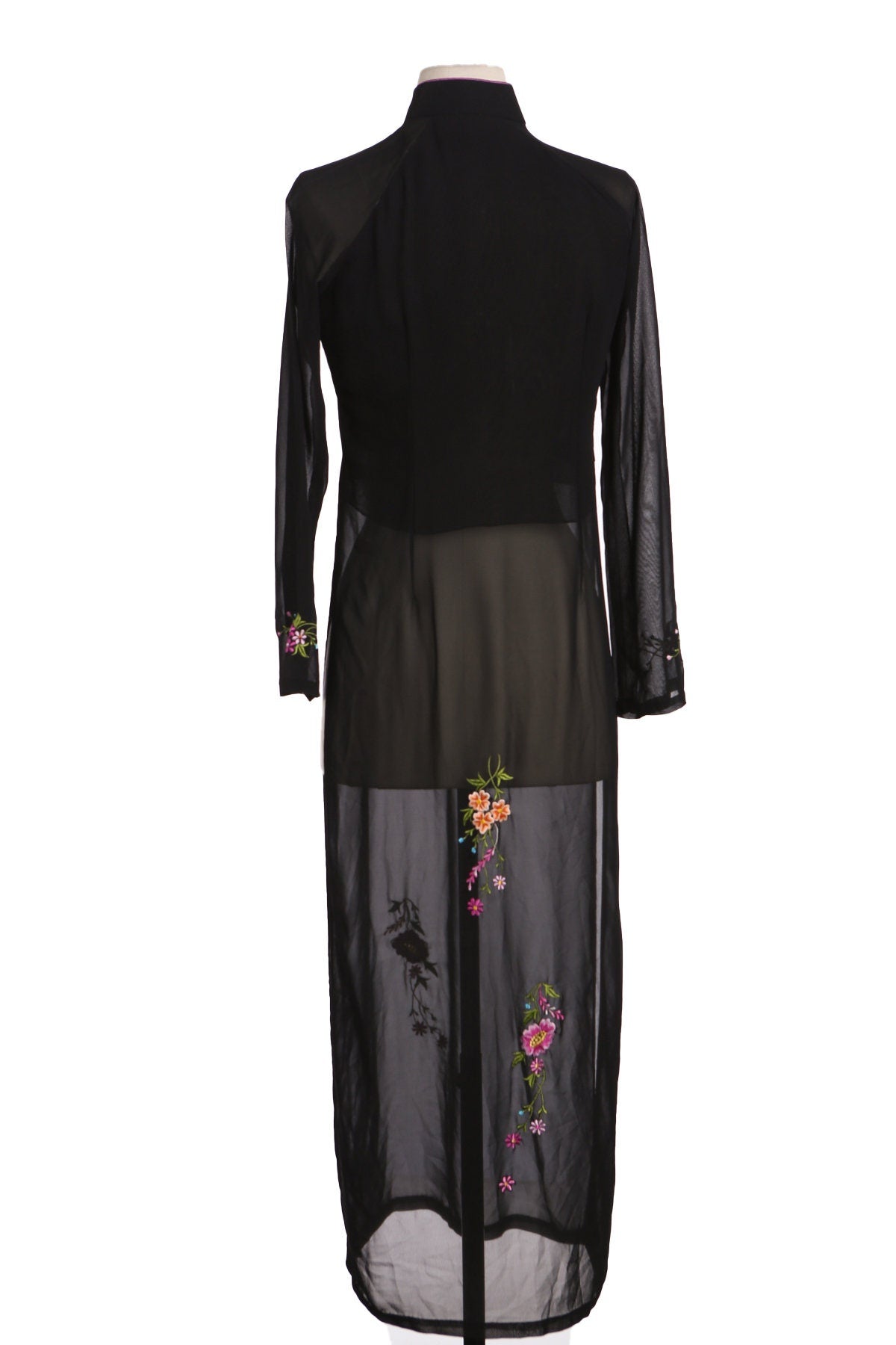 Vintage Black Cheongsam Dress with Floral Embroidery