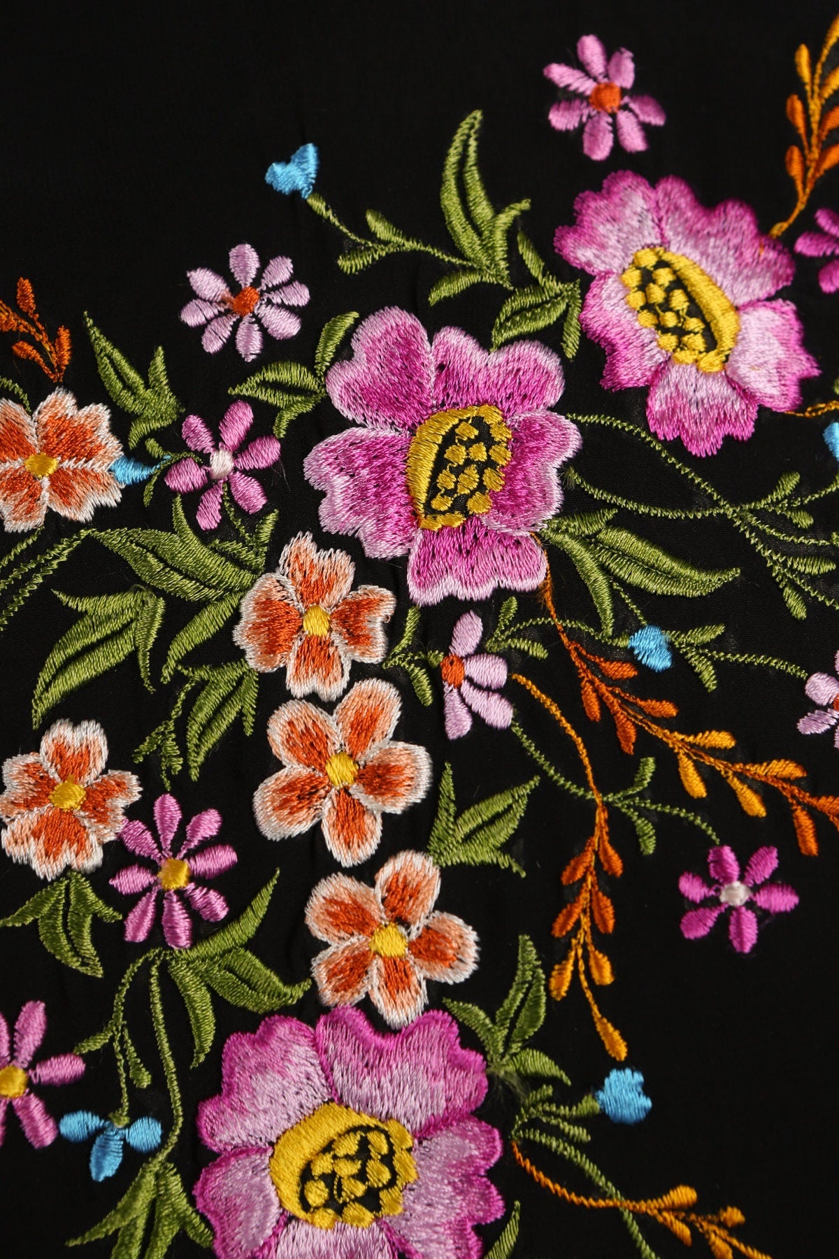 Vintage Black Cheongsam Dress with Floral Embroidery