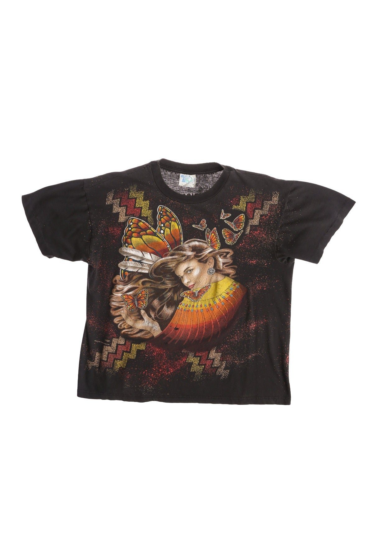 Butterfly Native American Women Black Graphic T-shirt by American Thunder