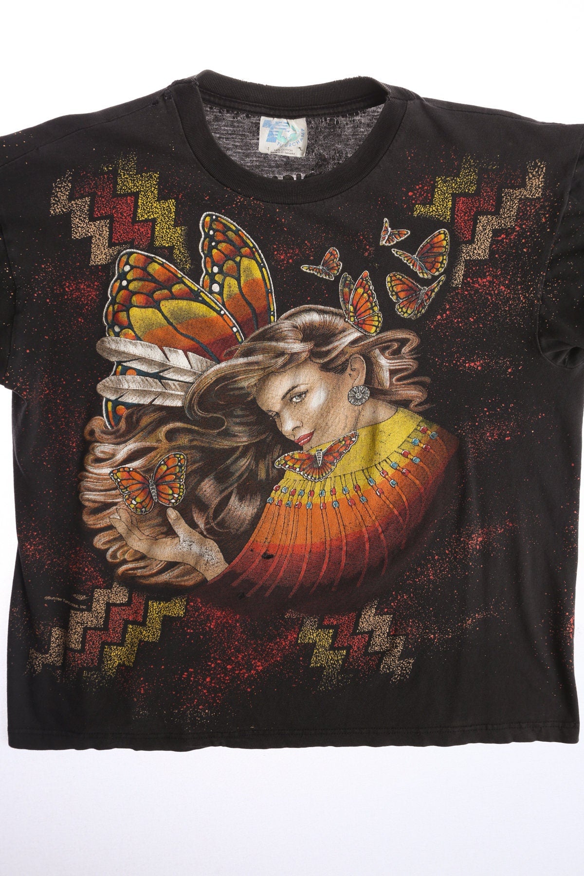 Butterfly Native American Women Black Graphic T-shirt by American Thunder