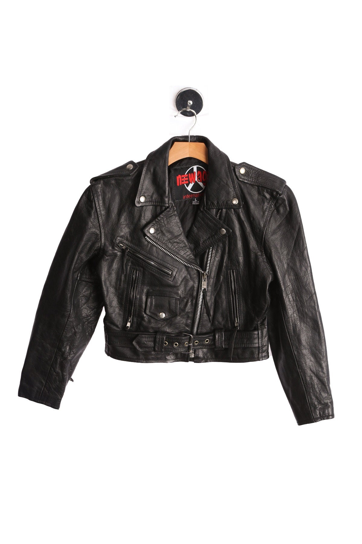 Woman's Black Leather Biker Jacket by New Age International